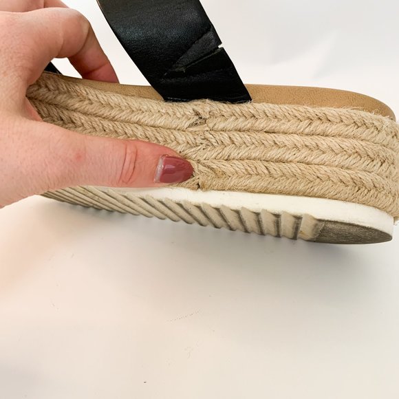 AQUA Ayden Black Leather Espadrille Slide Platform Sandals 10 - Picture 7 of 9